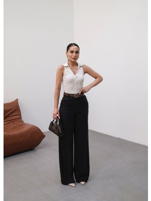 Keten Kemerli̇ ve Dökümlü Palazzo Pantolon (Kemer Dahi̇l)