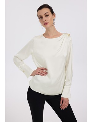 Ekol Minimalist Uzun Kol Saten Bluz - Omuz Detayı ile Şıklık