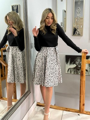 Kadın Uzun Kollu Balıkçı Yaka Belden Bağlamalı Üst Kaşkorse Eteği Dalgıç Kısa Elbise