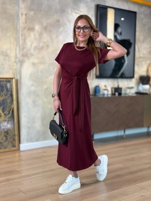 Kadın Kısa Kollu Bisiklet Yaka Yandan Bağlamalı Viskon Iki Iplik Elbise