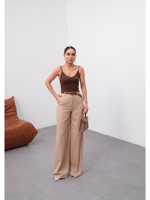 Keten Kemerli̇ ve Dökümlü Palazzo Pantolon (Kemer Dahi̇l)