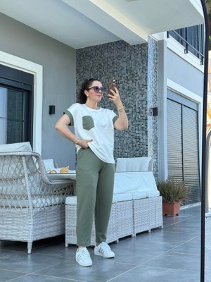 Kadın Kristal Kumaş Garnili Cep Detaylı Ikili Takım