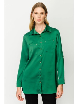 Ekol Minimalist Oversize Uzun Kol Saten Bluz - Günlük Şıklık