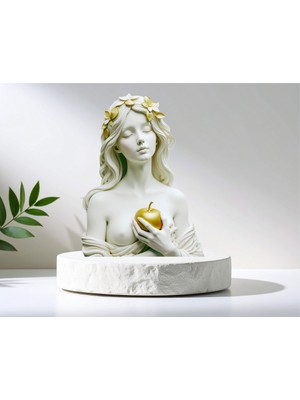 Yaratıcı Sanatlar Atölyesi Nü Altın Elmalı Eva Büstü Dekoratif Heykel Biblo 25 cm El Yapımı