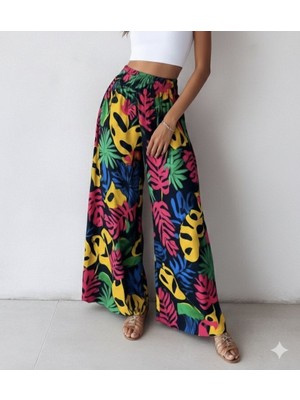 Kadın Yüksek Bel Lastikli Desenli Süprem Pantolon