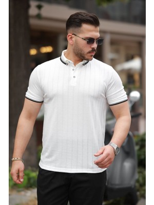 Erkek Düğme Yakalı Jakar Kumaş Kısa Kollu Tişört