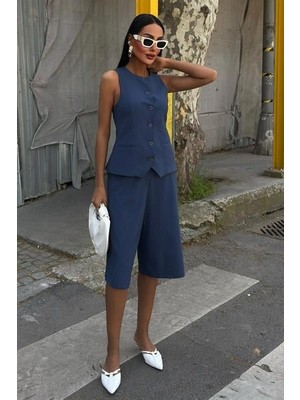 Midi Şortlu ve Yelekli Viscon Takım 10167