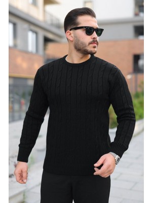 Erkek Örgü Desen Bisiklet Yaka Kazak