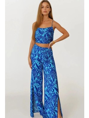 Kadın Dokuma Viskon Yırtmaç Detaylı Takım