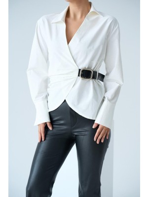 Kemerli Gömlek - Ekru