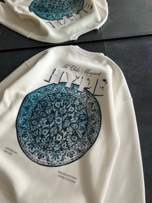 Üç Iplik Bisiklet Yaka Baskılı Sweatshirt - Beyaz