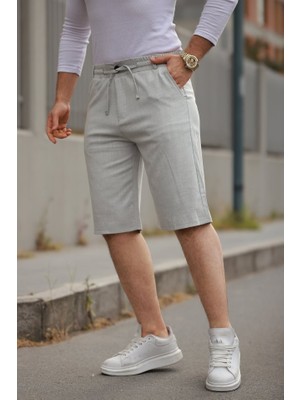 Erkek Beli Bağcıklı ve Düğmeli Bezayağı Kumaş Şort