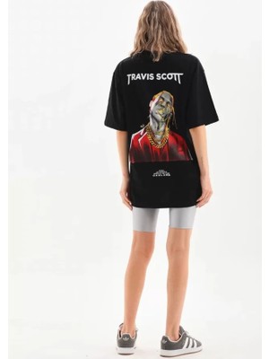 Unisex Baskılı Oversize T-Shirt - Siyah