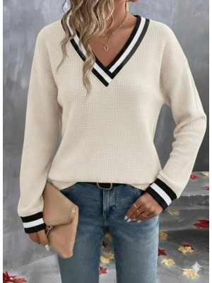 Kadın Uzun Kollu V Yakalı Waffle Bluz