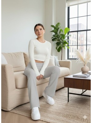 Kadın Yüksek Bel Ispanyol Paçalı Pantolon Tayt