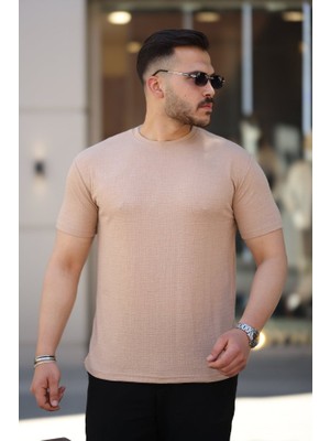 Erkek Ağaç Kabuğu Desenli Kısa Kollu T-Shirt