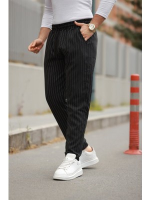 Erkek Beli Bağcıklı Çizgili Pantolon