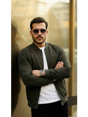 Erkek Içi Astarlı Su Geçirmez Bomber Mevsimlik Ceket - Siyah