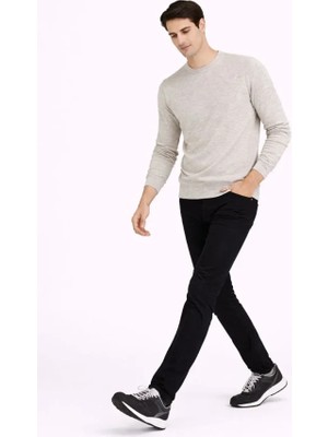 Erkek Bisiklet Yaka Triko Kazak Yumuşak Dokulu Pamuklu Ince Dokuma, Uzun Kollu Rahat Regular Kalıp - Bej