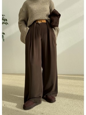 Moda Aksa 3855 Köprü Dty Kemer Pantolon Kahve