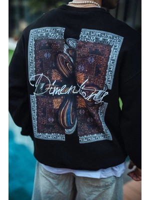 Uzun Kol Bisiklet Yaka Ön ve Arka Baskılı Sweatshirt - Siyah