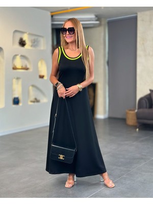 Kadın Kristal Kumaş Askılı Maxi Boy Biyeli Elbise