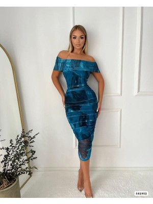 Kadın Madonna Yaka Tül Elbise