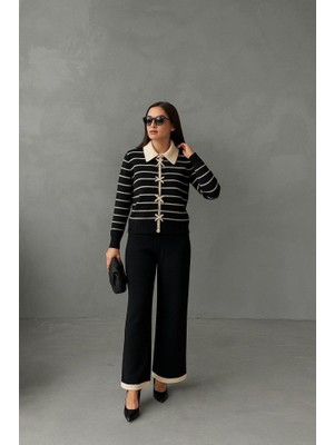 Kadın Şerit Detay Bol Paça Pantolu Ikılı Takım