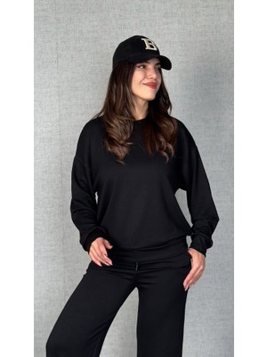 Kadın Uzun Kollu Bisiklet Yaka Viskon Iki Iplik Bluz ve Pantolon Ikili Takım