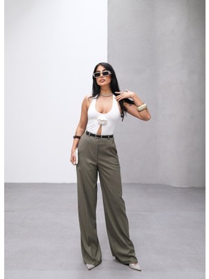 Poly Viscose Yüksek Bel Kemerli̇ ve Dökümlü Palazzo Pantolon (Kemer Dahi̇l)