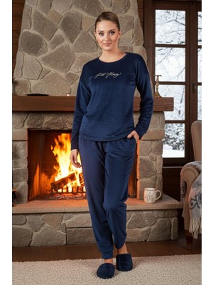 Remsa Kadın Kadife Baskılı Pijama Takımı 25381 Lacivert