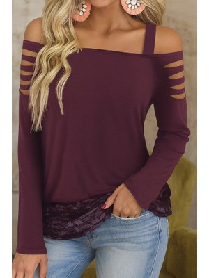 Kadın Uzun Lazer Kesik Detaylı Askılı Viskon Iki Iplik Bluz