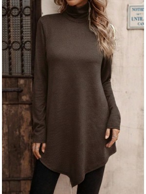 Kadın Uzun Kollu Balıkçı Yaka Asimetrik Kesim Detaylı Yün Viskon Bluz