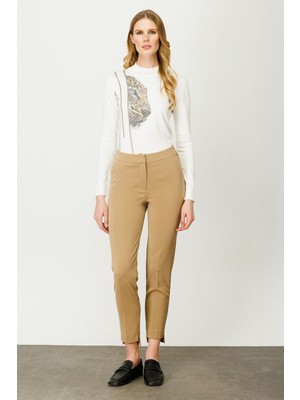 Ekol Minimalist Kadın Pantolon - 7/8 Boy Yüksek Bel - Günlük & Ofis