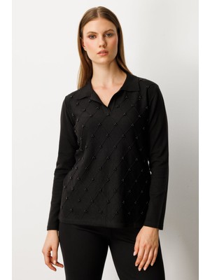 On Inci Detaylı Polo Yaka Triko Kazak 26KON63381