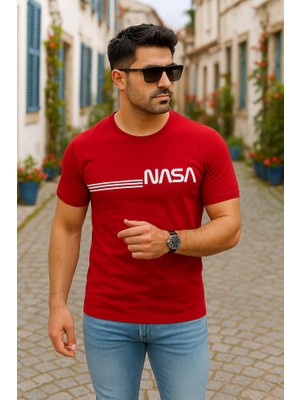 Erkek Kısa Kollu Nasa Baskı Basic Erkek T-Shirt
