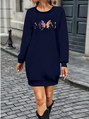 Kadın Uzun Kollu Bisiklet Yaka Viskon Iki Iplik Elbise