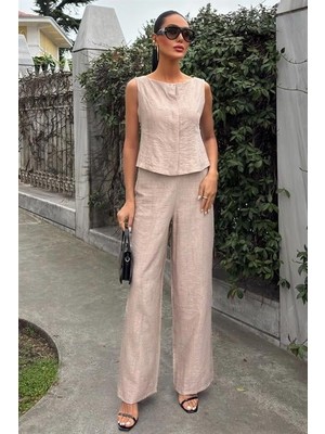 Sıfır Kollu Bluz Batik Desenli Pantolon Ikili Takım 10181-08