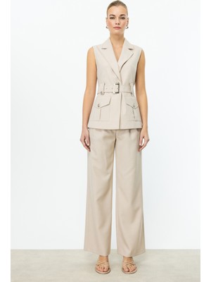 Seçil Ekol Yüksel Bel Pileli Bol Paça Kadın Pantolon 25YEKL04124