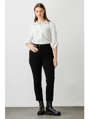 Ekol Minimalist Midi Kadın Pantolon - Yüksek Bel, Dar Kesim, Günlük & Ofis