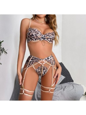 Leopar Tutkusu Altın Detaylı 3’lü Iç Giyim Seti