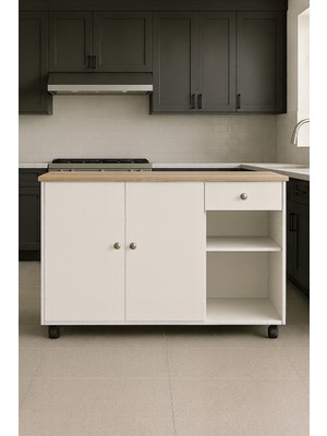 T Designo Alya Alt Modül 150 cm Beyaz Tezgah Dahil-Tekerlekli