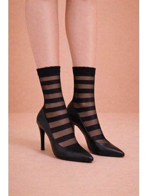 Katia & Bony Kadın Şerit Desenli İnce Soket Çorap Siyah