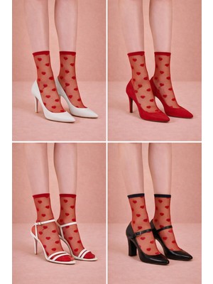 Katia & Bony Kadın Kalpli İnce Soket Çorap Kırmızı