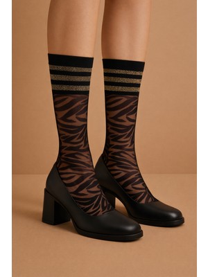Katia & Bony Kadın Zebra Desenli İnce Soket Çorap Siyah/Silver