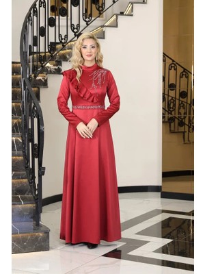 S7v7n Exclusive Saten Abiye Omuz Detaylı