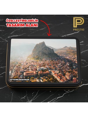 Prestio Kişiye Özel Dekoratif Metal Kutu, Siyah Renk, 190 x 135 x 45H mm