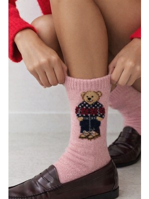 Katia & Bony Kadın Teddy Desenli Yün Soket Çorap Pembe