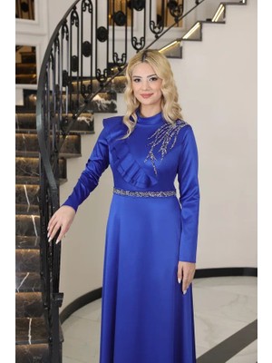 S7v7n Exclusive Saten Abiye Omuz Detaylı