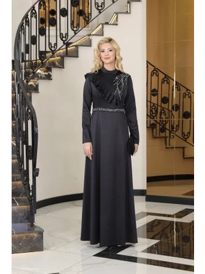 S7v7n Exclusive Saten Abiye Omuz Detaylı